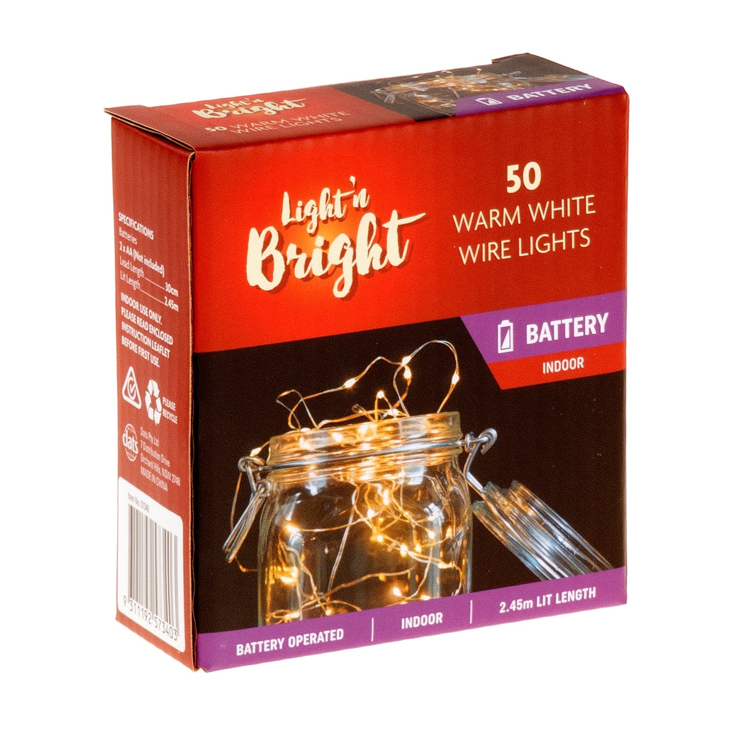 Lights Copper Wire Warm White Pk50 Battery Operated