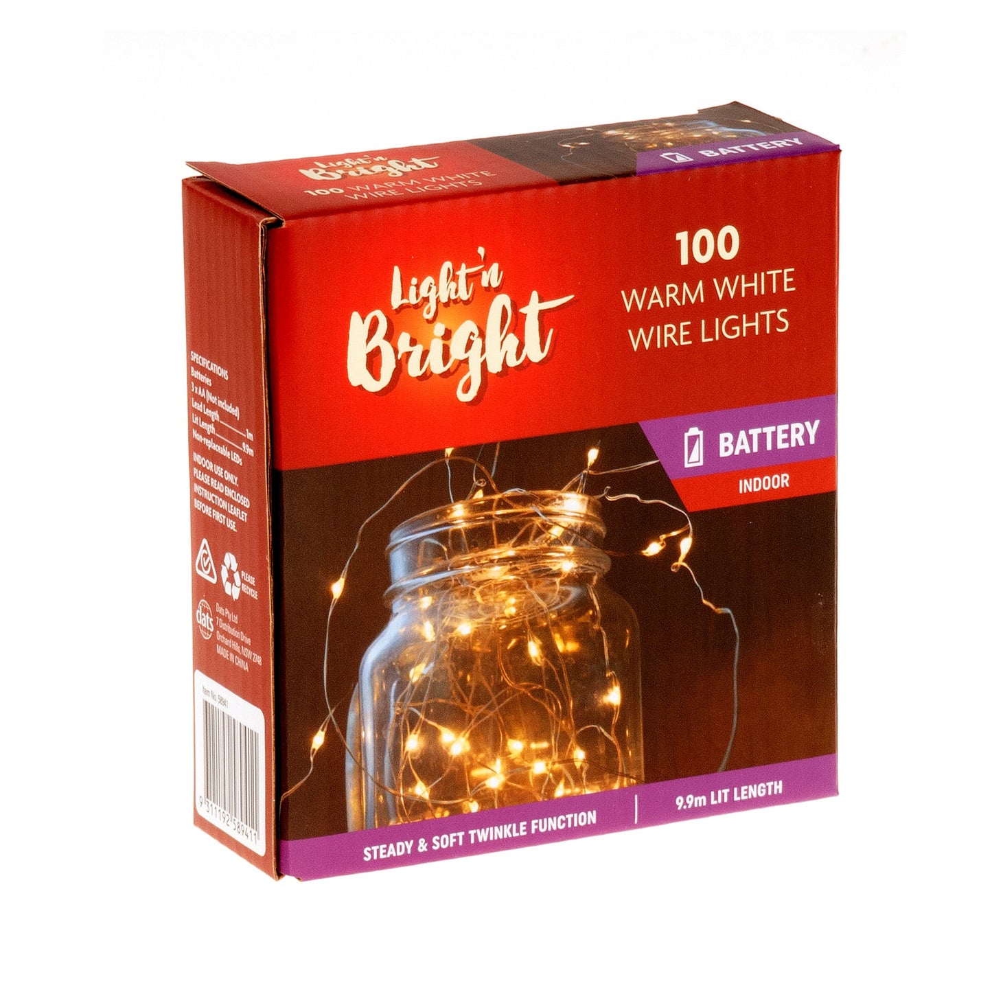 Lights Copper Wire Warm White 2F Pk100 Battery Operated