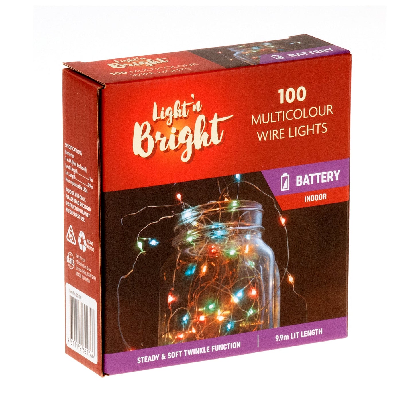 Lights Copper Wire Multicolour 2F Pk100 Battery Operated