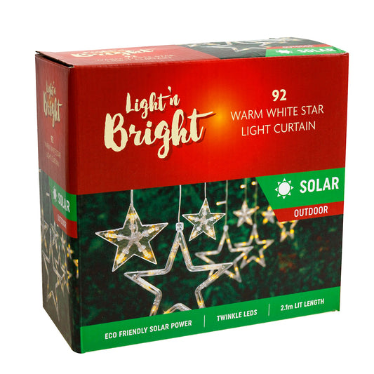 Light Curtain Solar w Stars 92L Warm White/Twinkle 2.1m